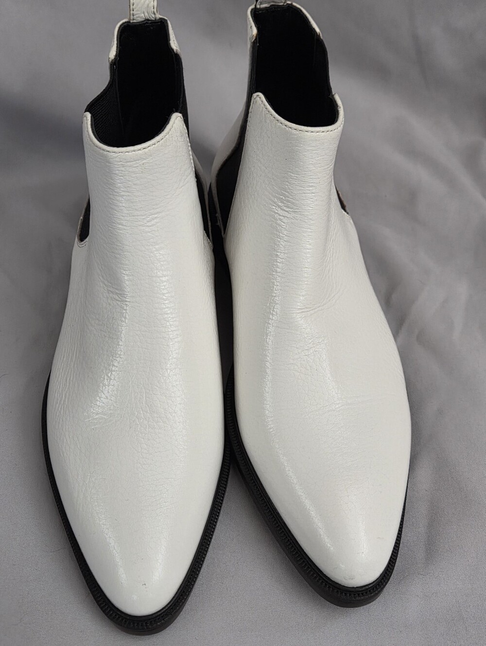 White Chelsea Boots with Black Elastic Side Panels